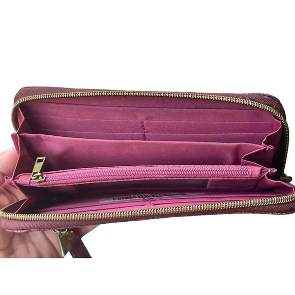 Travelon Floral RFID Wristlet Wallet Dark Red Pink Zip Around Small Hawaiian VTG - Picture 5 of 6